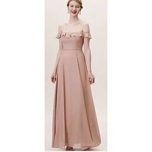 ANTHROPOLOGIE NWT Bridesmaid Off-the-shoulder Pink Maxi Dress Gown US 6